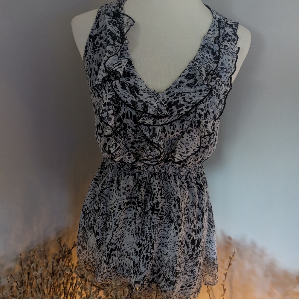 Ruffle Neckline Mini Dress S